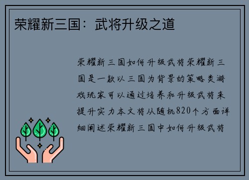 荣耀新三国：武将升级之道